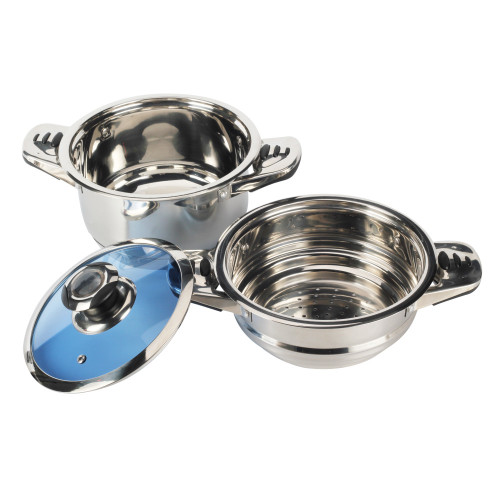 Stainless Steel Casserole with Transparent Glass Blue Lid
