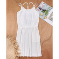 Summer white print elegant party dress demure dress
