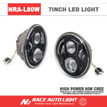 N2 Lifetime Warranty IP68 Round 7 Motorcycle Headlamp LED w Angel Eye Light