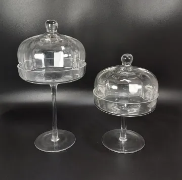 custom clear glass stem cake stands with dome