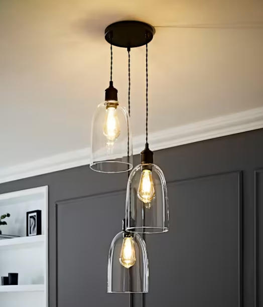 Matte Black Cluster Lamp Holder with Glass Dome Shades (3)