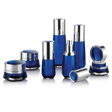 Set botol losyen kaca mewah tinggi dengan topi perak, lautan biru, bentuk heksagon, dan pam losyen
