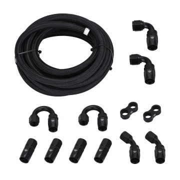 8AN AN8 Oil Fuel Fittings Hose End Adapter Kit with Braided Hose and Clamps