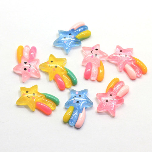 Très mignon arc-en-ciel étoile filante résine Cabochons Flatback arc-en-ciel météore Slime charmes centre d&#39;arc de cheveux accessoires de bricolage