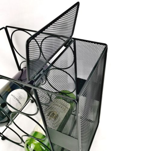 6 Bottle Wine Rack With Mesh Cork Basket