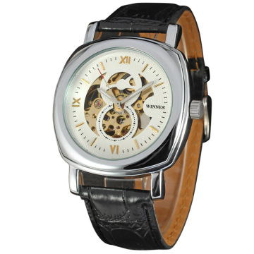 elegant mechanical watch with small dial leather band