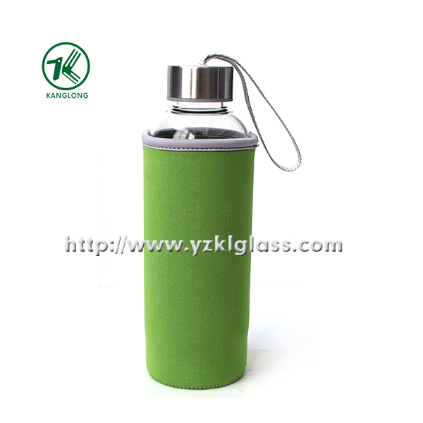 Glass Bottle with Neoprene Fabrication Oversleeve Stainless Steel Lid