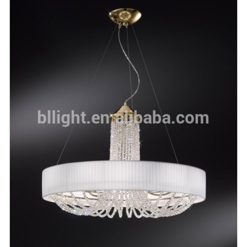 White fabric lampshade modern crystal pendant light