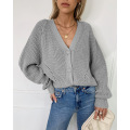 Women's Off Shoulder VNeck Button Sweaters