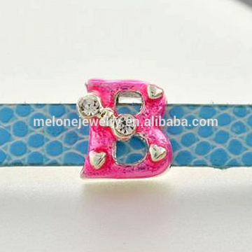 DIY fashion 8mm rhinestone pink letter "B" slide charms alphabet cheap charms