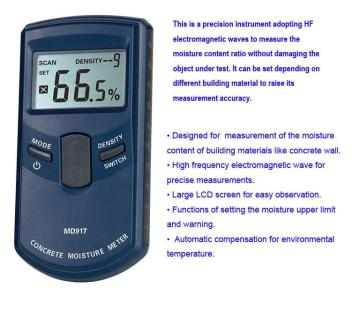 MD917 Contact Moisture Meter for Concrete Wall Moisture Content Testing