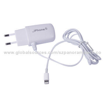 European Pin Wall Charger for iPhone 5, 5S, 5C, 100-220V Input, 5V-1,000mA Output, Nice Design