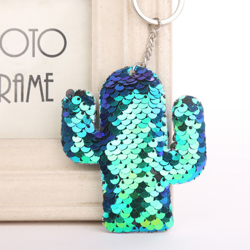 Cute Cactus Shiny Keychain Sequins Key Chain Keychains For Women Cars Bag Accessories Pendant Key Ring Porte Clef MQ15