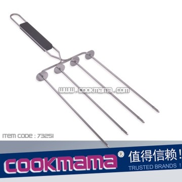 Brochadora de barbacoa chapada cromada con mango de madera, brochetas de 4 piezas, 4 en 1 brochetas de barbacoa
