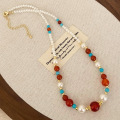 Natural Stone Red Agate Crystal Abacus Beads Necklaces
