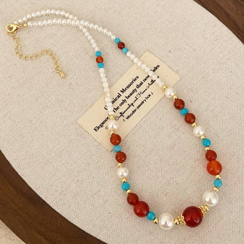 Natural Stone Red Agate Crystal Abacus Beads Necklaces