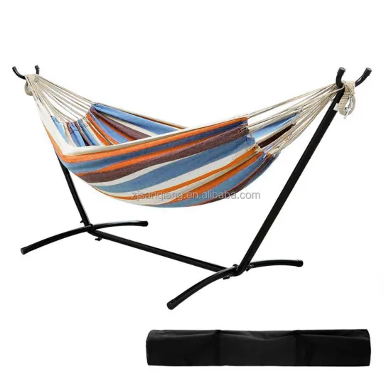 Outdoor Metal Frame Double Cotton Hammock Chair with Stand