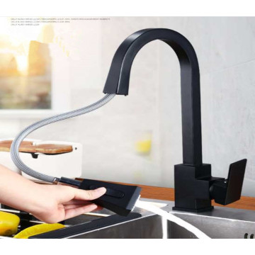 Stainless/Brass Black Kitchen Faucet with Pull Down Sprayer Lead-Free Single Handle
