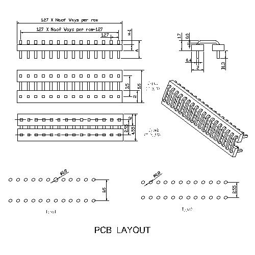 1.27 mm Pin Header H=1.0mm U Type