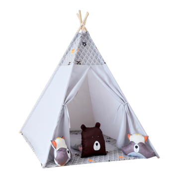 베개가있는 아이 폭스를위한 회색 teepee