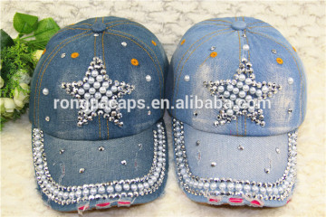 0918030 Women denim Sequins baseball cap Rhinestone bones hats and caps lady spring hat