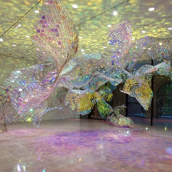 Customizable Wedding Stage Background: Mirror Sequins, Colorful Net, Aerial Ceiling Wire Décor