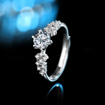 Classic Six Claw Sterling Silver Moissanite Diamond Ring Wholesale