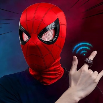 Spider Mask: Light-Up Moving Eyes Superhero Mask with Remote Control for Cosplay and Parties