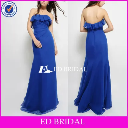 Ruffle Chiffon Royal Blue Bridesmaid Dresses