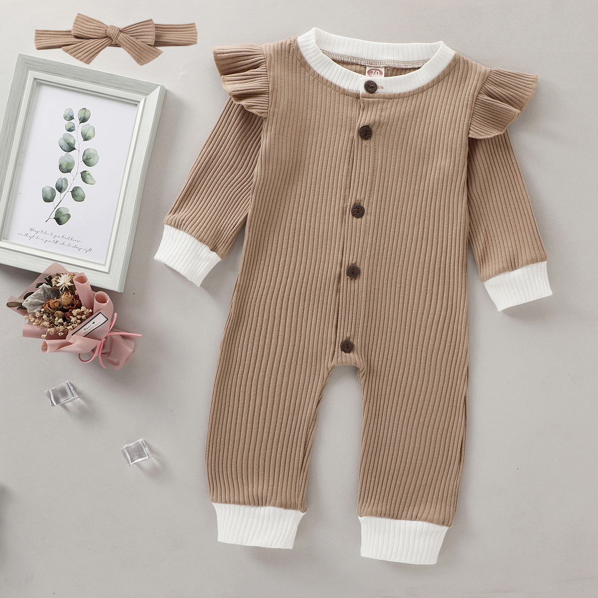 Newborn Baby Boy Girls Clothes Solid Color Round Neck Long Sleeve Cotton Romper Jumpsuit for Kids