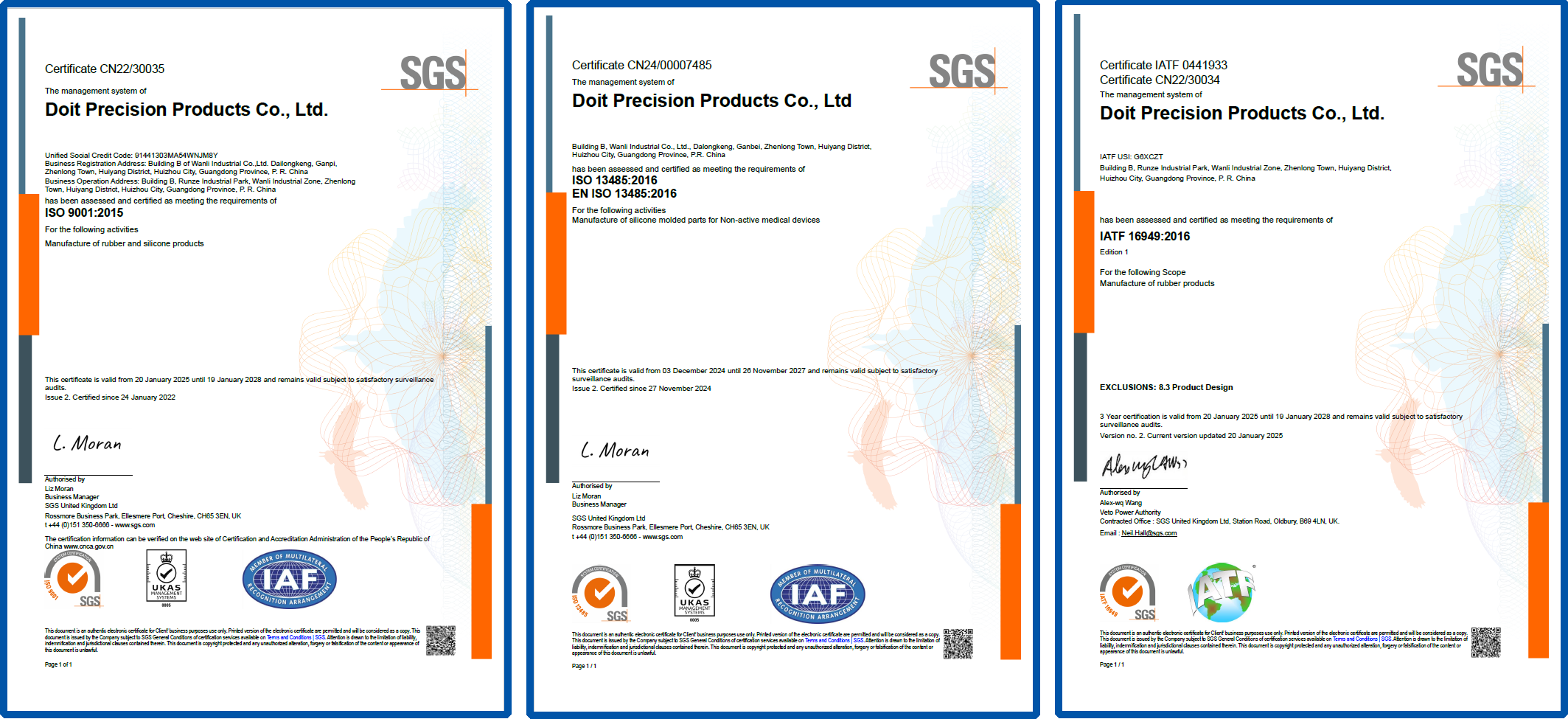 SGS Quality System Certificate