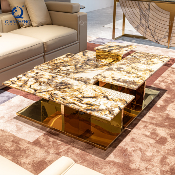 Ensemble de table basse en marbre en acier de luxe en acier de luxe avec tables de nuit élégantes pas cher éthiopiennes