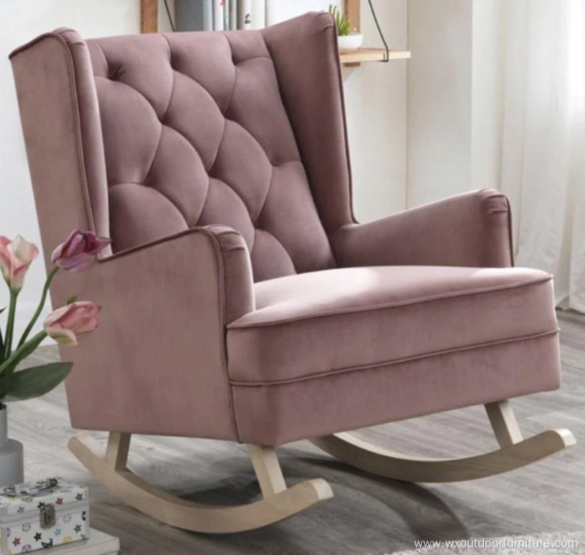 Nordic Home Furniture Factory Direct Wood Balcony Reclining Fabric Recliner Leisure Hotel Living Room Rocking Lounge Chair