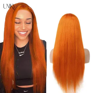 Uniky Wholesale orange wig extension #350 straight ginger orange human hair lace front wig 180% density