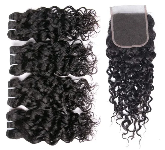 Wholesale Best Selling Double Drawn 3bundles With Lace Frontal Water Wave Straight 9A Brazilian Human Hair Bundles