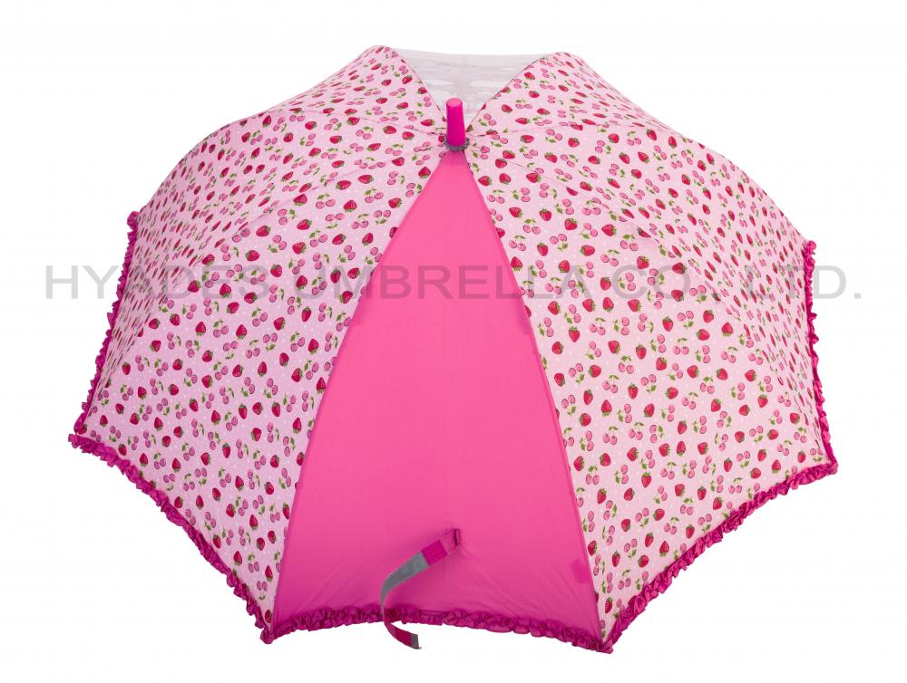 Cute Strawberry Printed Kids Safety Open Umbrella