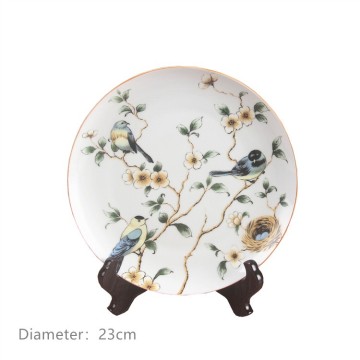 P005W Elegant Ceramic White Round Plate with Porcelain Flower Painting - Decorative Wall Art Home Decor