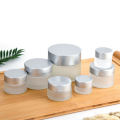 skin care face cream clear frosted glass cosmetic packaging jars container with bamboo lids 50ml 30ml