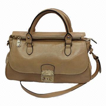 Fashion beige leather tote bags with metal lock closer, various colors available