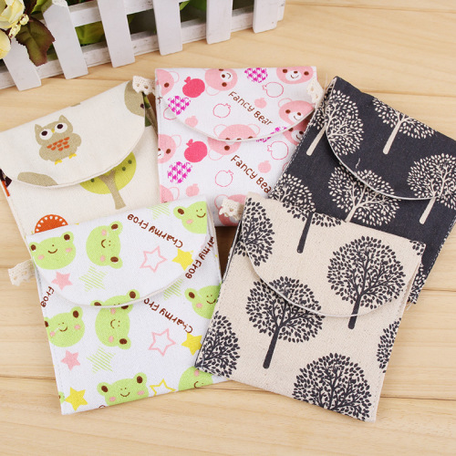 Girls Diaper Sanitary Napkin Storage Bag Canvas Sanitary Pads Package Bags Credit Card Pouch Coin Purse Jewelry Organizer