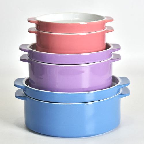 Kitchen round ceramic baking dish with lid