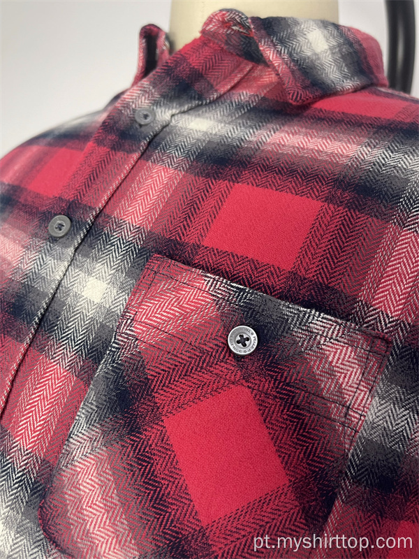 Camisa xadrez de bolso único vermelho