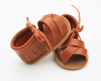 Wholesale Beautiful Kids Sandals Brown Leather Baby Girls Boys Flat Sandals
