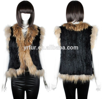 YR613 Women real fur/ raccoon dog & rabbit knitted fur vest/ wholesale and retail
