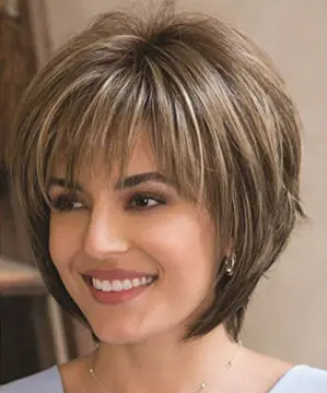 Aishili wholesale  Short Brown Straight Highlights Synthetic Hair Wigs For Women