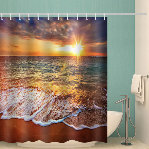 Sea Wave Waterproof Shower Curtain Beach Sunset Bathroom Decor Shower Curtain with Hooks