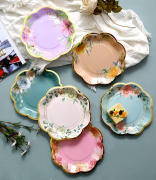 Floral Paper Plates for Parties - 9 Inches, Tea Party, Baby Shower, Bridal Shower, Birthday, Wedding