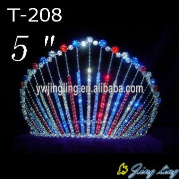 5 Inch Red Blue Clear Rhinestone Pageant Crown