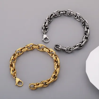 KALEN 220mm Unisex Gothic Punk Gold/Silver Stainless Steel Links Bracelet