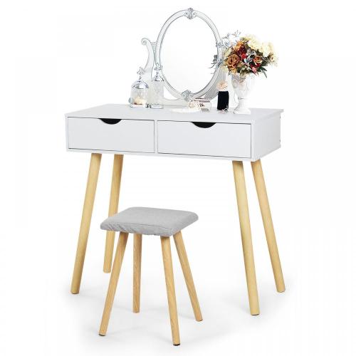 Ensemble de table de maquillage de vinaigrette en bois blanc avec chaise